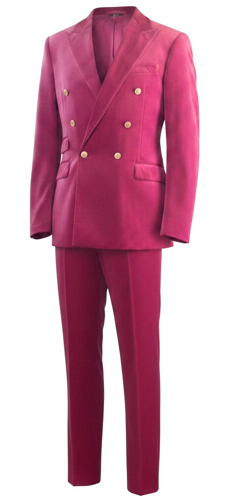 Fuchsia Velvet Double-Breasted Suit with Gold Buttons