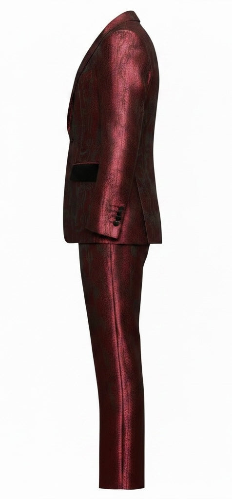 Metallic Burgundy Brocade Flare Suit