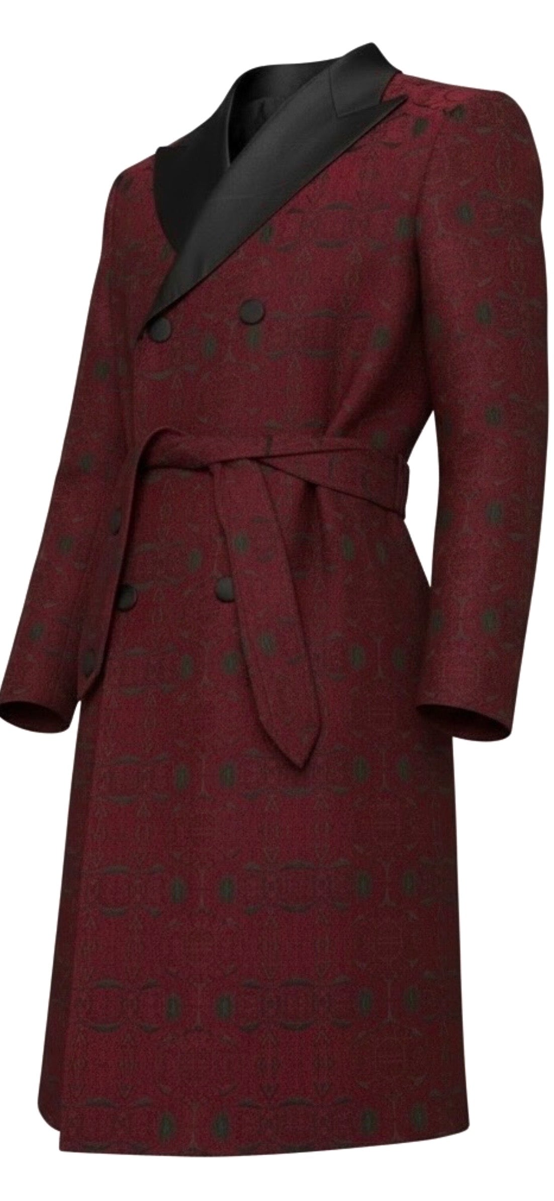 Burgundy Jacquard Tuxedo Long Jacket Suit