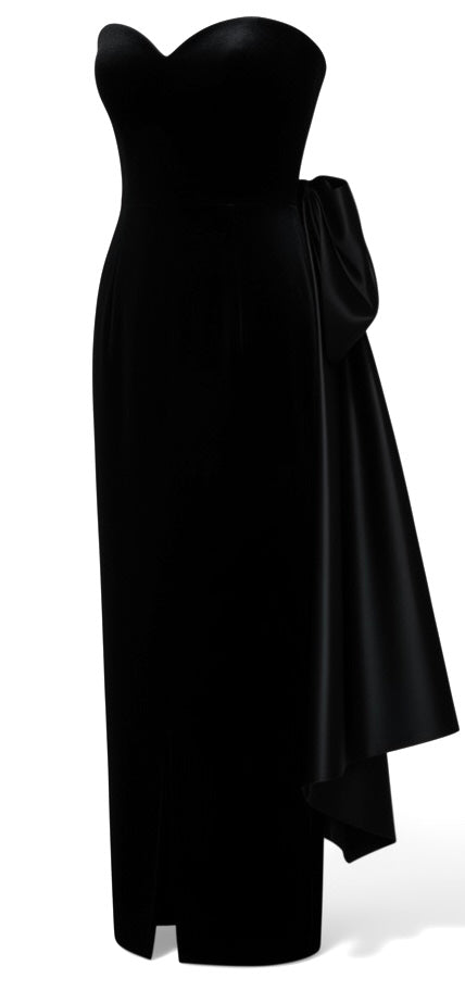 Black Velvet Bow Detail Gown