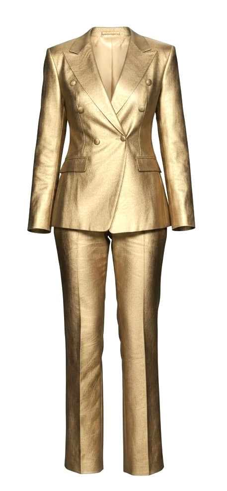 Gold Leather Double-Breasted Women's Suit