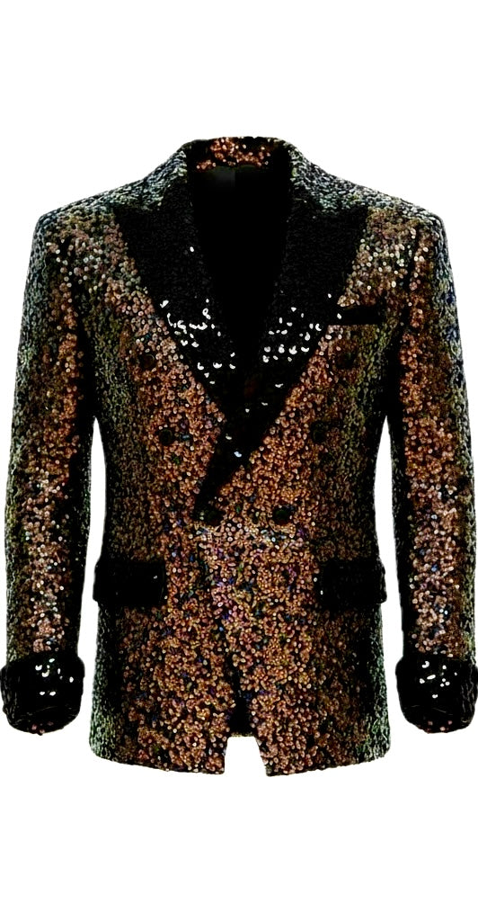 Iridescent Sequin Blazer with Diamond Crystal Lapel & Cuffs