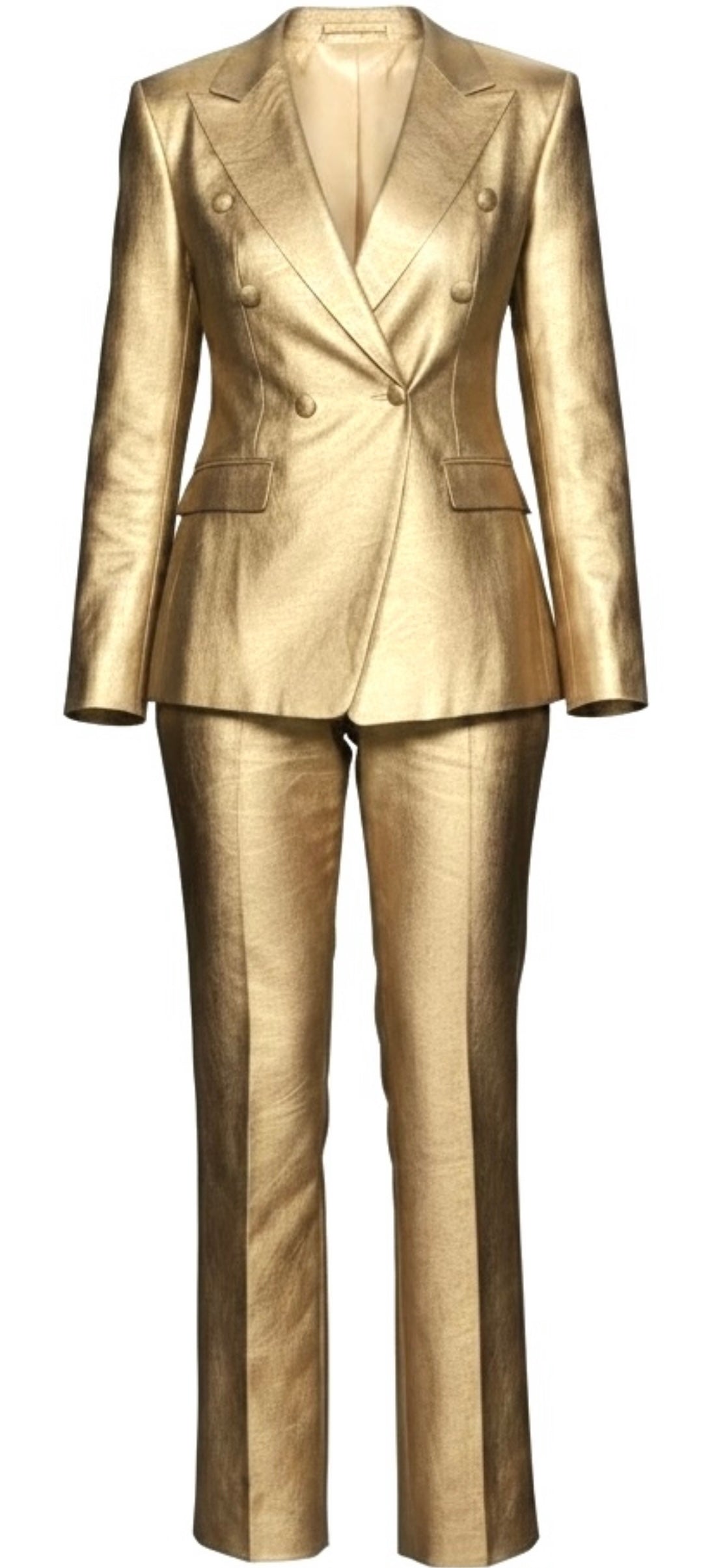 Gold Leather Double-Breasted Women's Suit