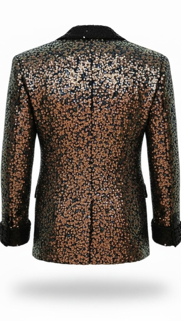 Iridescent Sequin Blazer with Diamond Crystal Lapel & Cuffs