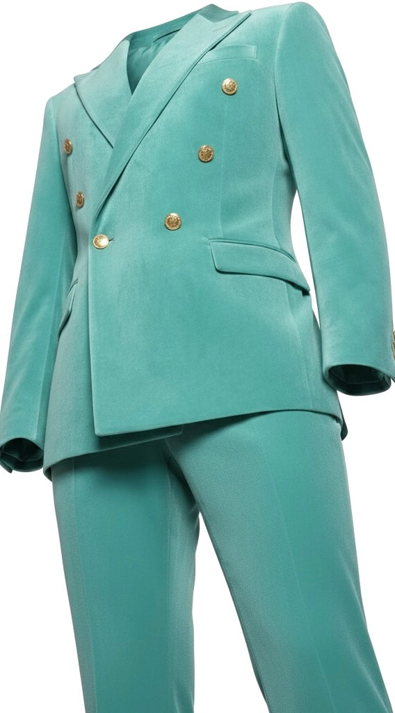 Turquoise Velvet Double-Breasted Suit
