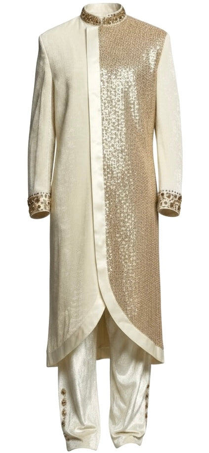 Ivory Velvet & Sequin Royal Tunic with Diamond Crystal Collar & Cuffs