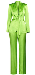 Lime Green Silk Tie-Front Suit