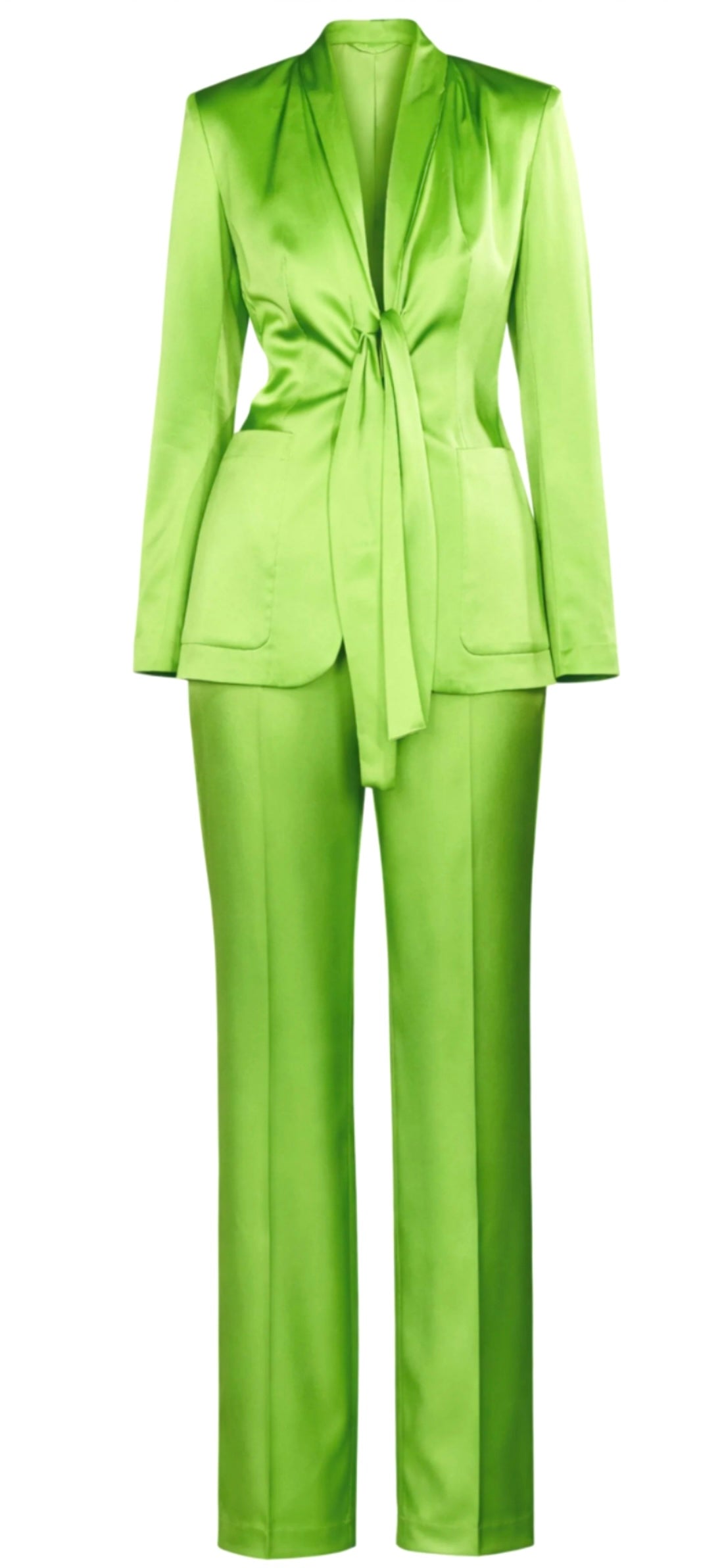 Lime Green Silk Tie-Front Suit