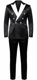 Black Silk Double-Breasted Tuxedo with White Contrast Lapel