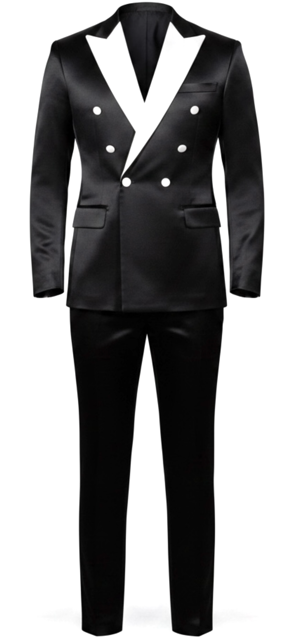 Black Silk Double-Breasted Tuxedo with White Contrast Lapel