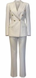 Ivory Wool Six-Button Double-Breasted Women's Power Suit