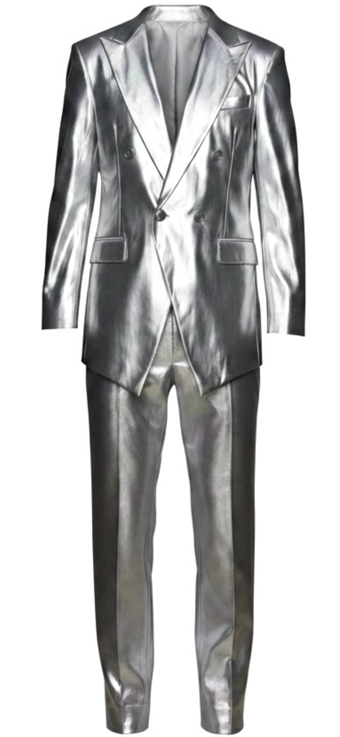 Silver Leather Double-Breasted Suit