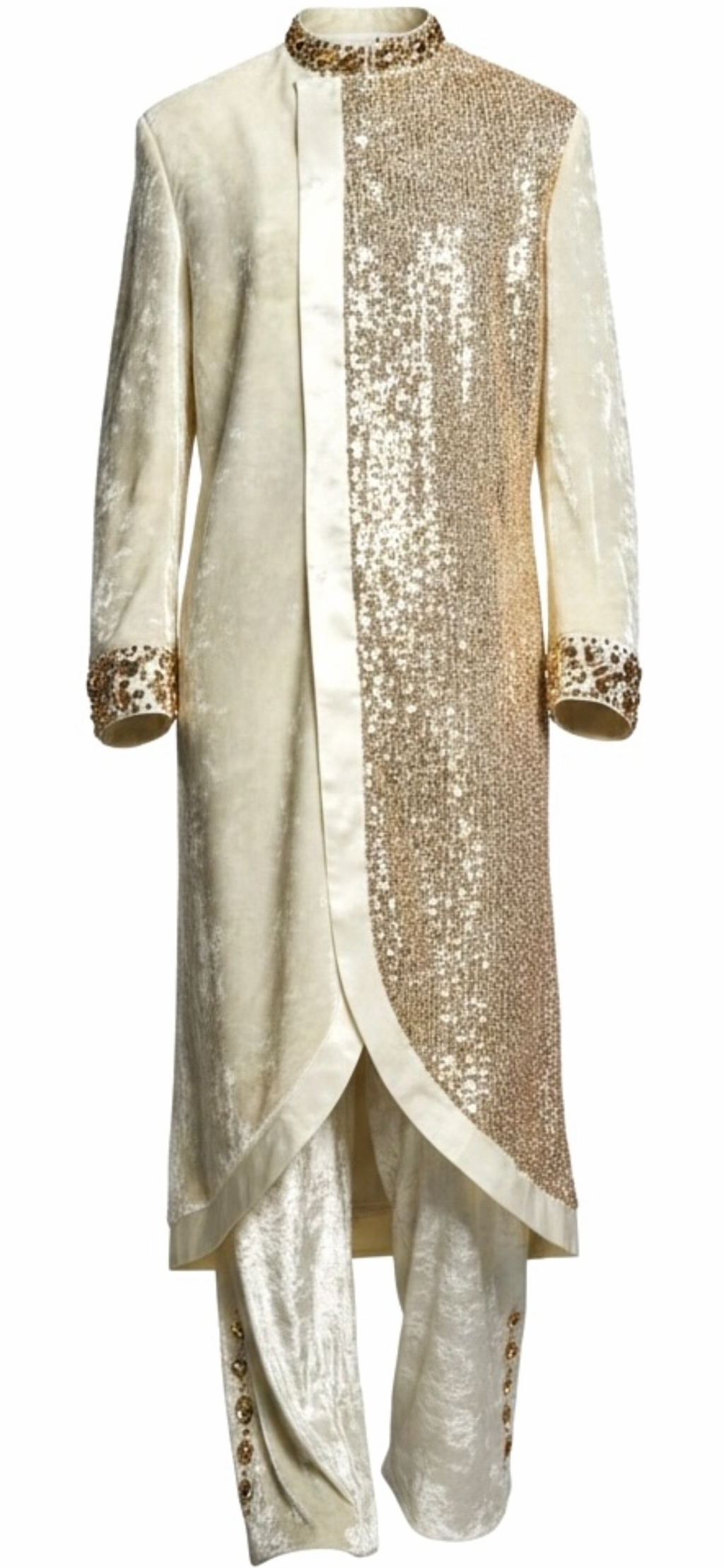Ivory Velvet & Sequin Royal Tunic with Diamond Crystal Collar & Cuffs
