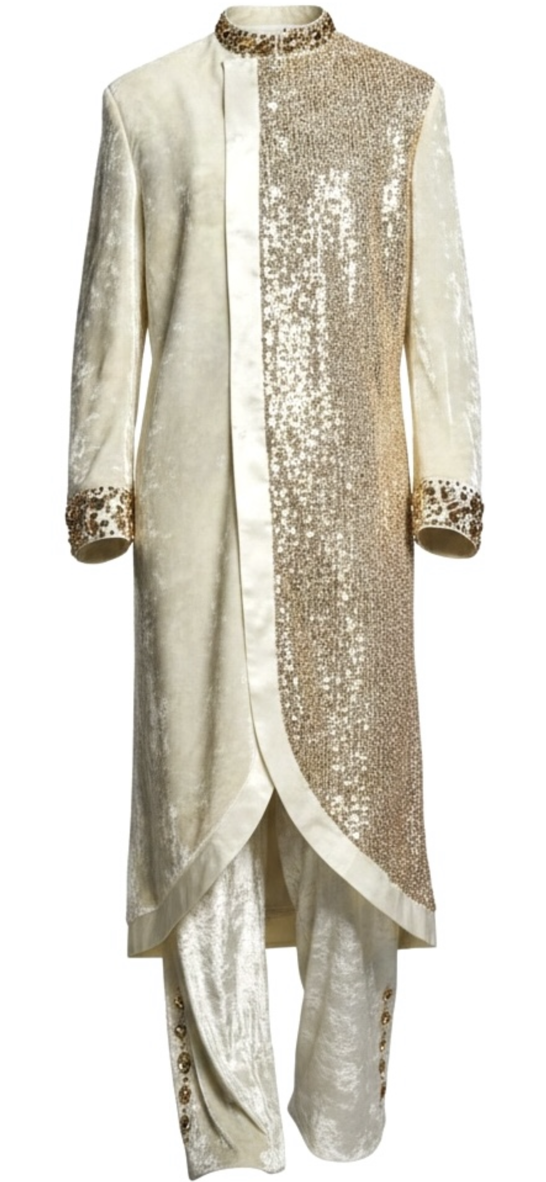 Ivory Velvet & Sequin Royal Tunic with Diamond Crystal Collar & Cuffs