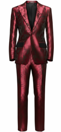 Metallic Burgundy Brocade Flare Suit