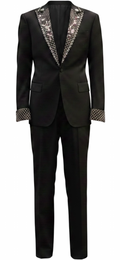 Black Wool Tuxedo with Crystal Pearl Lapel & Cuff Embellishments