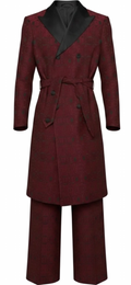 Burgundy Jacquard Tuxedo Long Jacket Suit