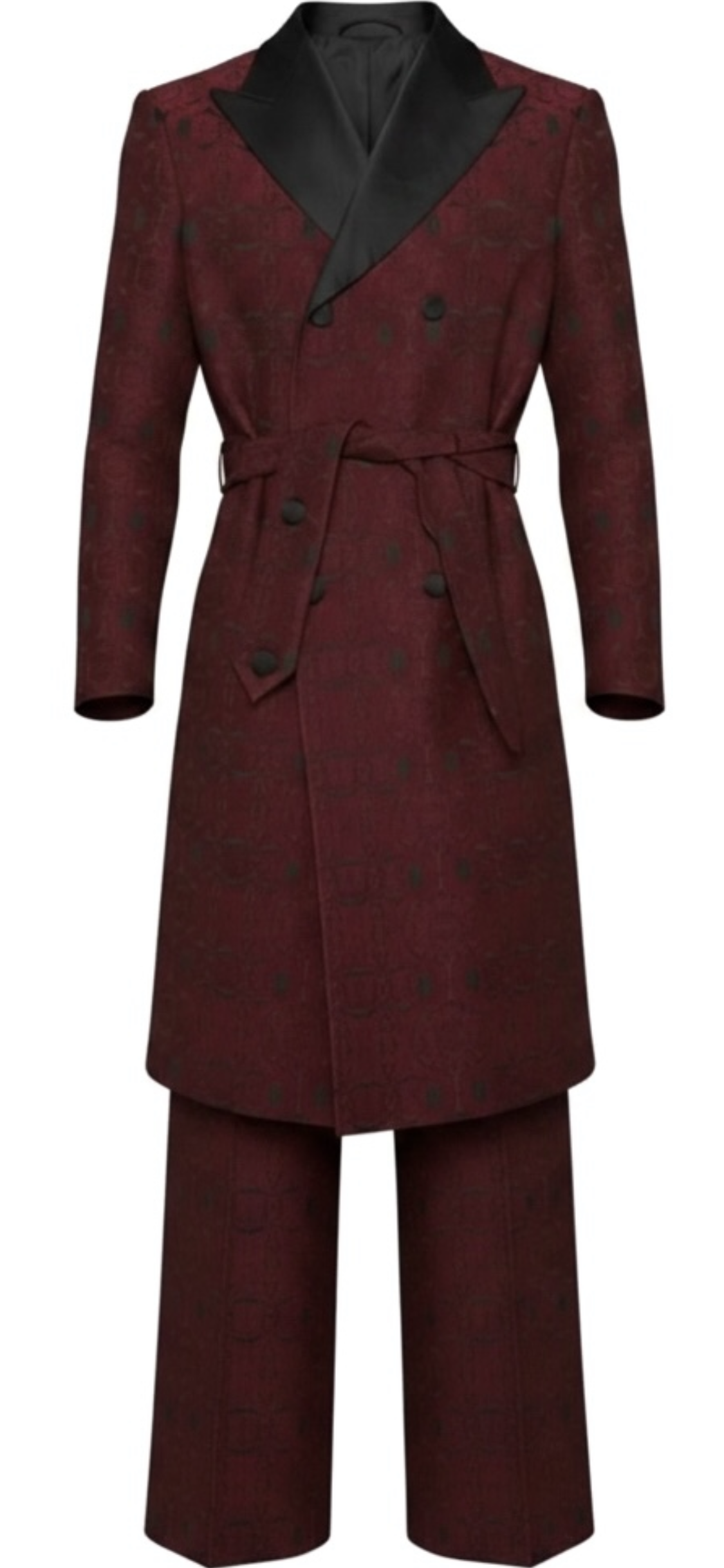 Burgundy Jacquard Tuxedo Long Jacket Suit