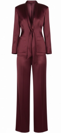 Burgundy Wine Silk Tie-Front Suit
