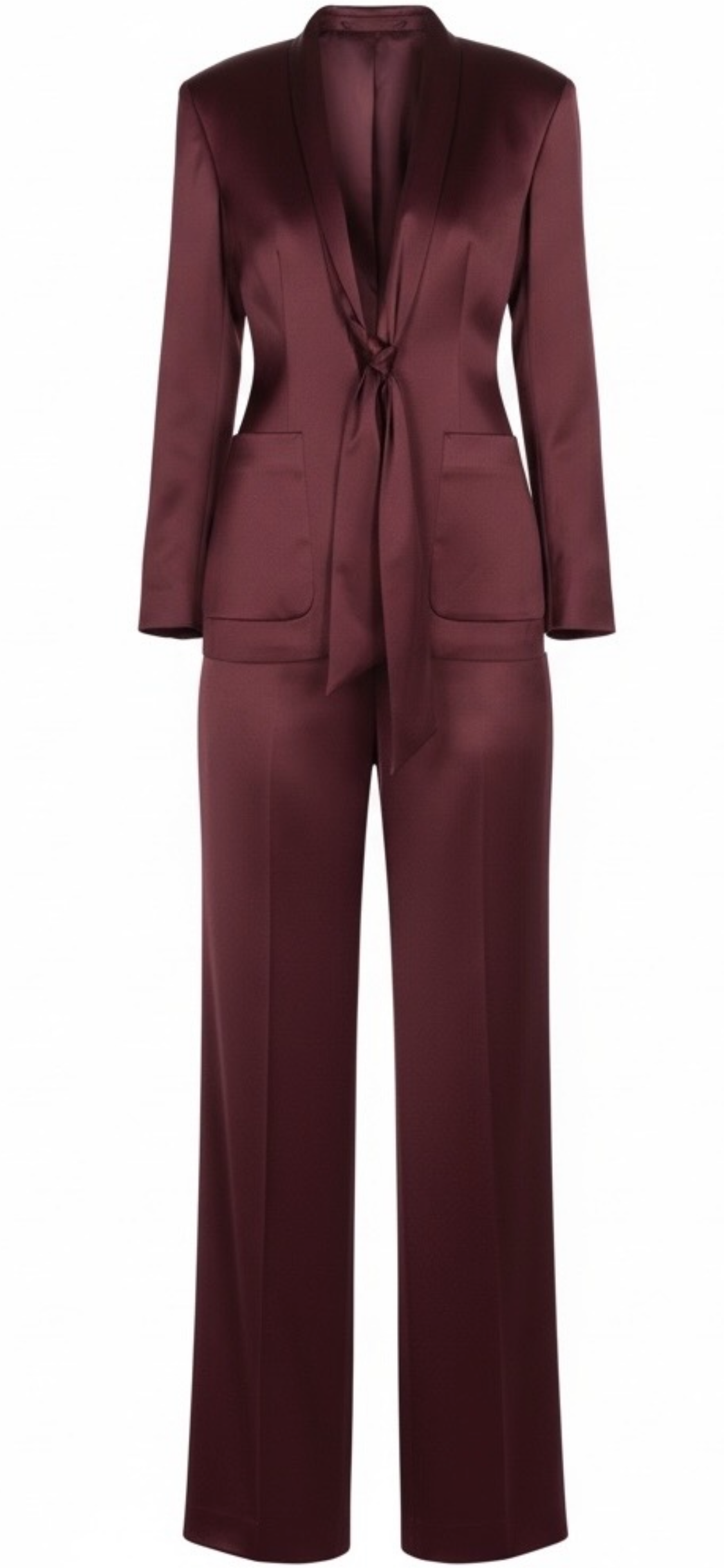 Burgundy Wine Silk Tie-Front Suit